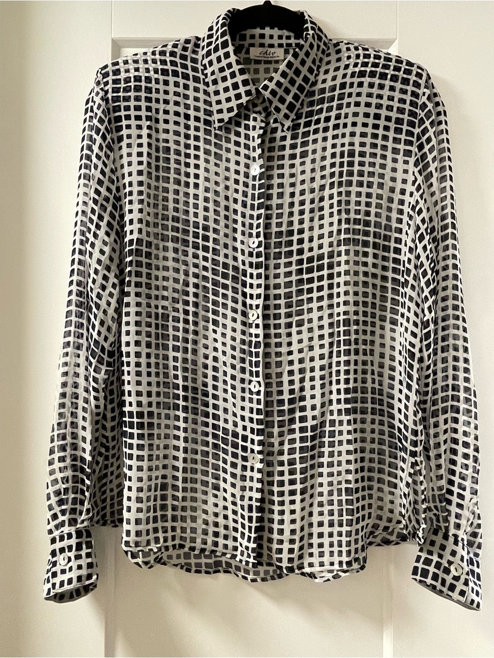 Creative Design Works Windowpane Grid Silk Shirt - Black & White